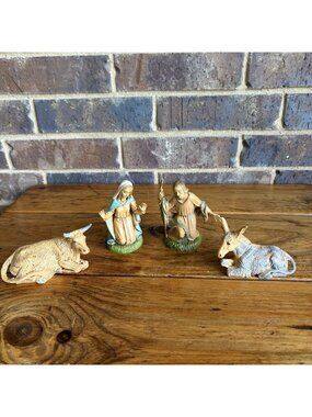 Vinyl Nativity Figures Made In Italy Mary Joseph Bull Donkey From 5” Set